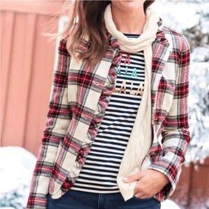 Talbots women jacket Size 10 Shetland Plaid Ruffle Trim Wool Jacket
